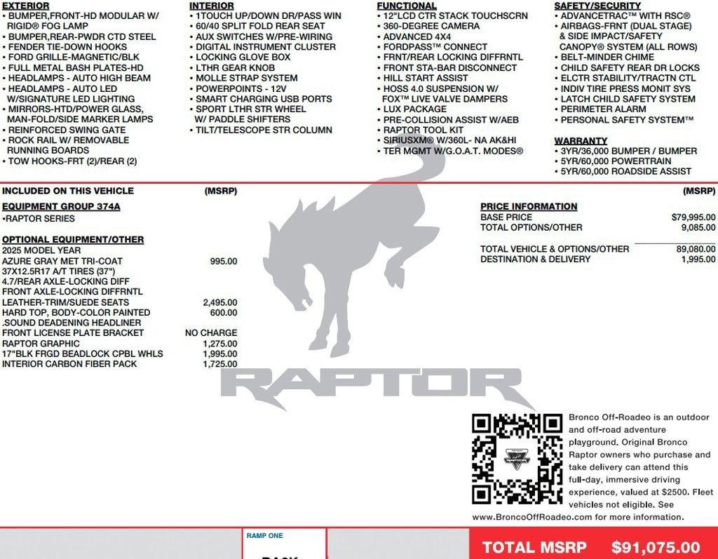 2025 Ford Bronco Raptor 4 Door Advanced 4x4