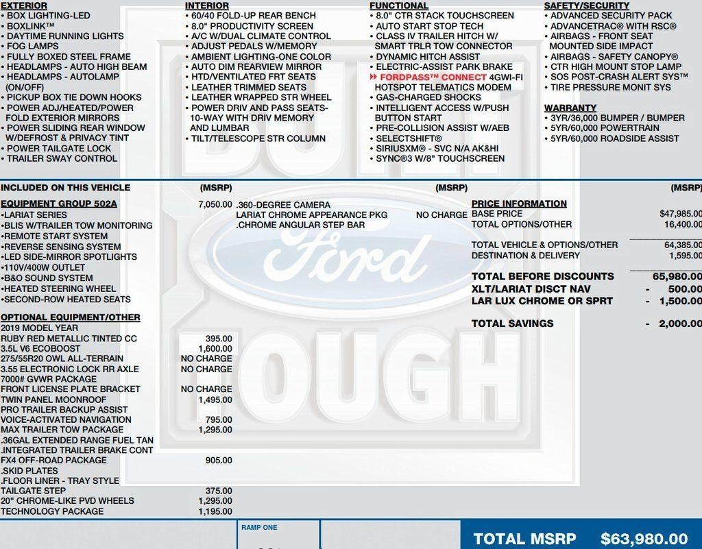 2019 Ford F-150 LARIAT 4WD SuperCrew 5.5' Box