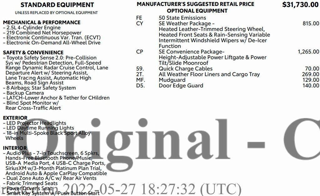 2022 Toyota RAV4 Hybrid SE